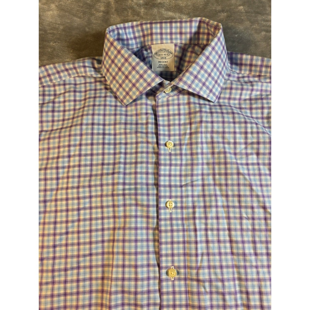 Brooks Brothers Regent Non-Iron Dress Shirt Mens 16.5 4/5 Purple Blue Check
